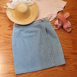 DENIM WRAP SKIRT PINK TOPSTITCHING - 8P